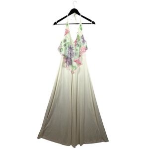 🌸 Vintage Young Edwardian Floral Maxi Romantic Boho Halter Dress Sz 7 (XS-S)